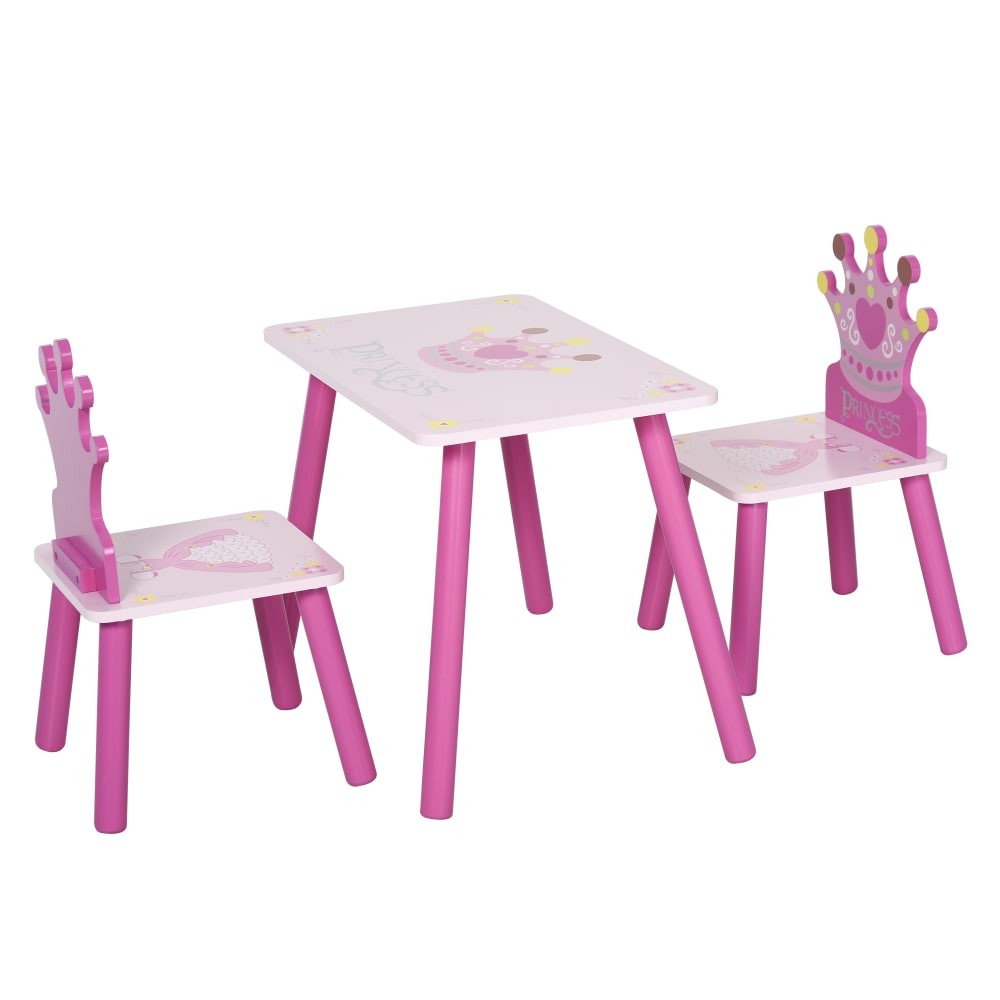 Set tavolo e 2 sedie a tema principesse in legno rosa - Homcom