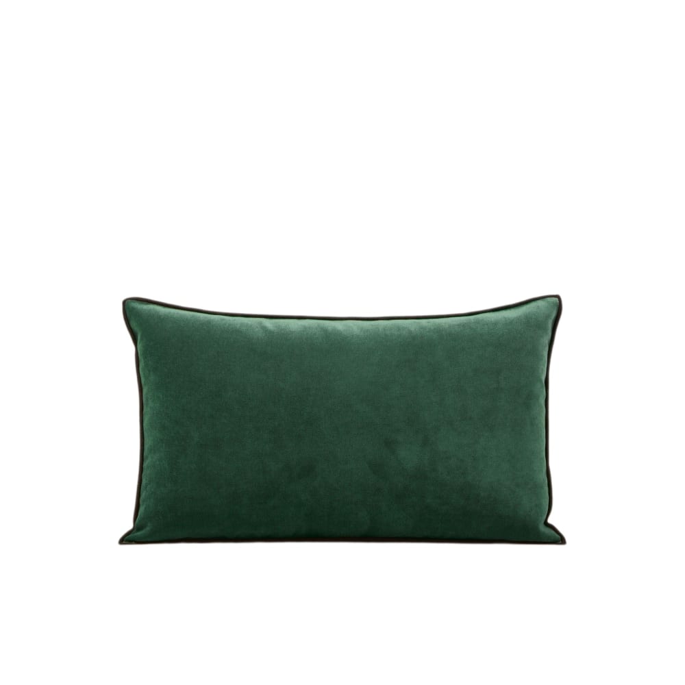 Housse de coussin velours uni et point de bourdon noir vert 28x47 cm