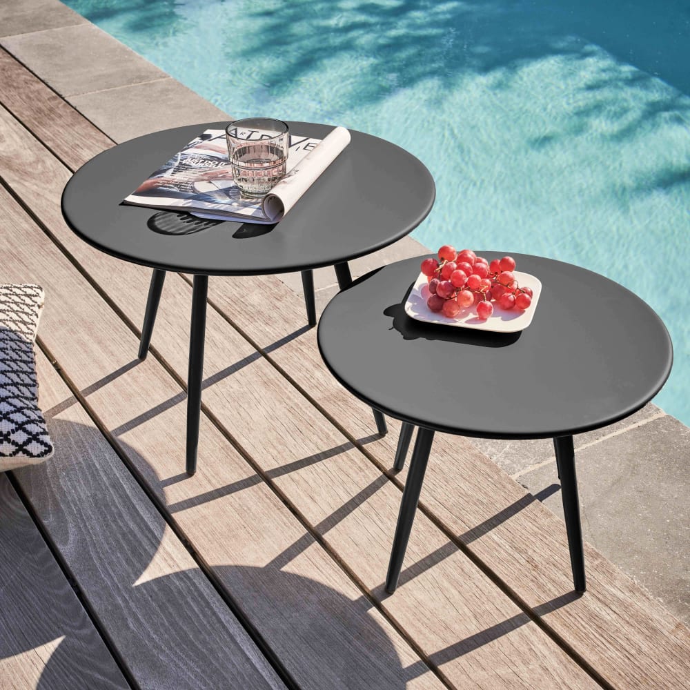Lot de 2 tables basses de jardin en acier anthracite - Maisons du Monde