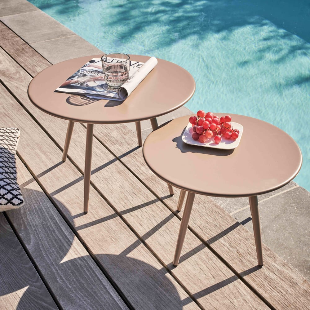 Lot de 2 tables basses de jardin en acier taupe - Maisons du Monde