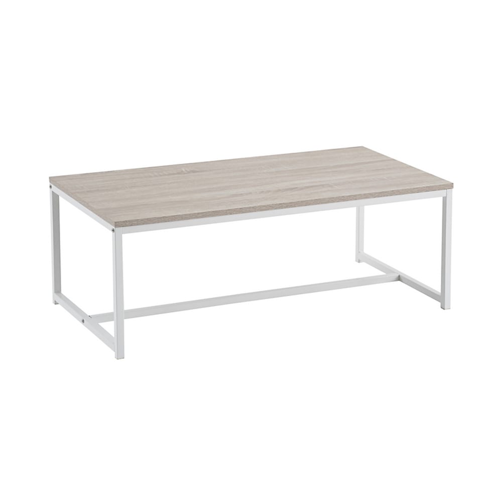 UNIMASA Table basse sobre et élégante en bois blanchi et métal blanc. Dimensions: 100x50x36cm Couleur: Bois blanchi et Blanc Matière: MDF et Métal