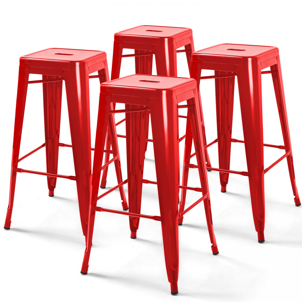 Oviala 4 Barhocker aus Stahl mit Epoxid-Finish Rot Rot Stahl