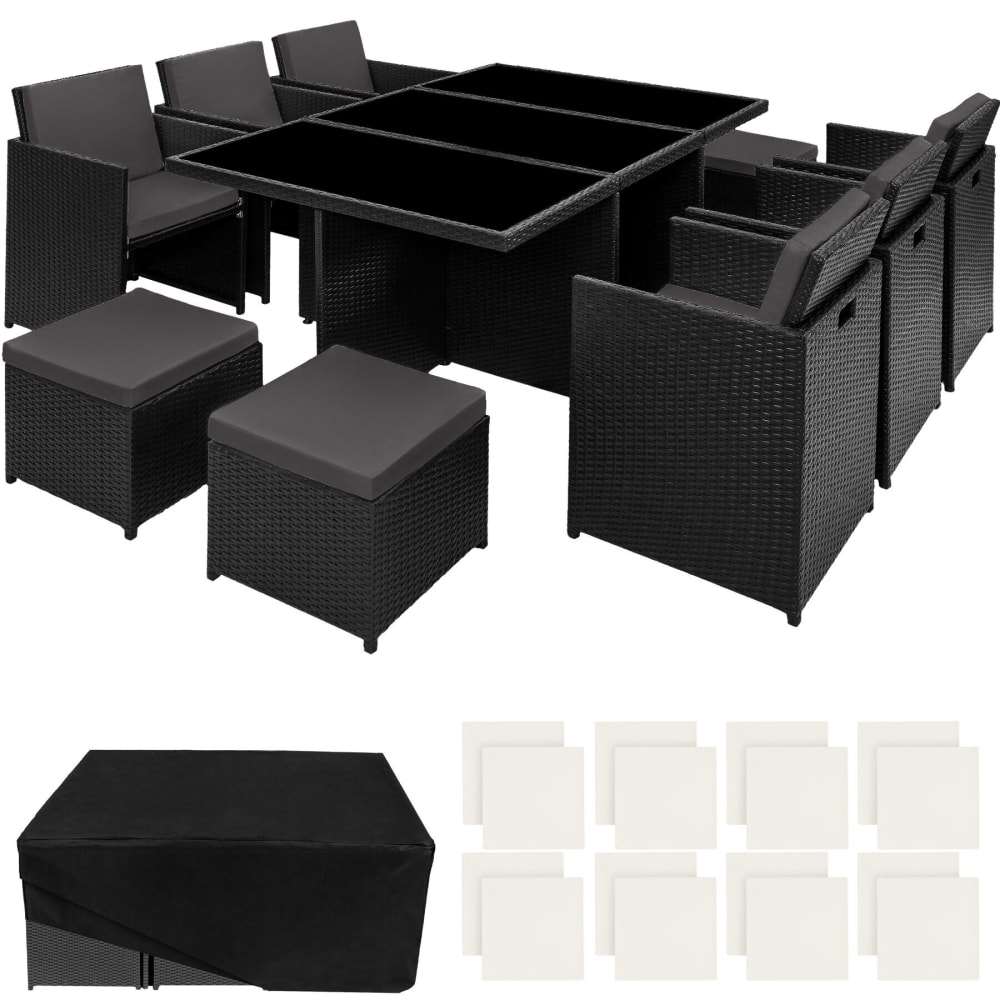 Salon de jardin cadre en aluminium pliable housse de protection noir
