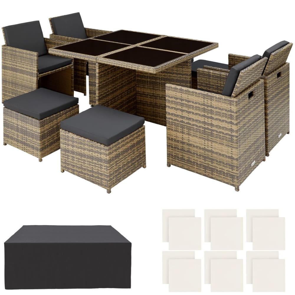 Salon de jardin résine tressée aluminium housse marron naturel