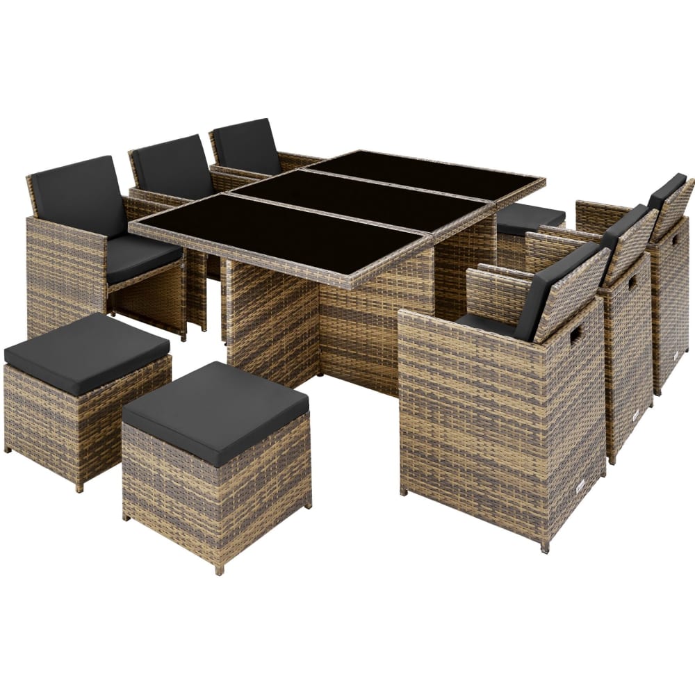 Salon de jardin résine tressée aluminium 2 sets housses marron naturel