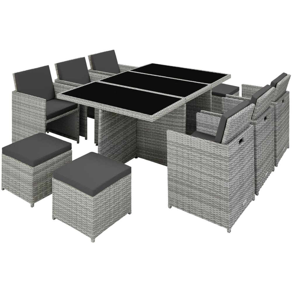 Salon de jardin résine tressée aluminium 2 sets de housses gris clair