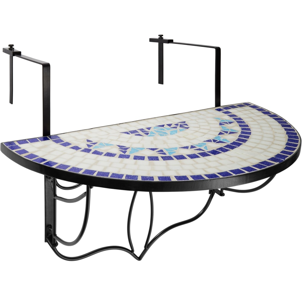 Table de balcon en Acier mosaïque et ciment 75 x 65 x 62 cm blanc/bleu