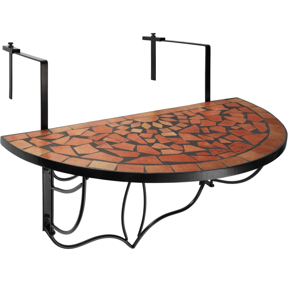 Tavolino da balcone a ribalta con mosaico marrone terracotta - Marrone - Acciaio