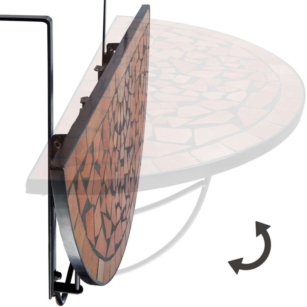 Tavolino da balcone a ribalta con mosaico marrone terracotta -