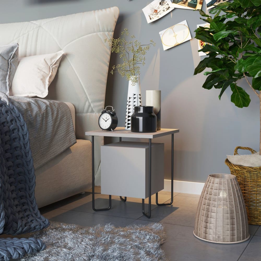 Table de chevet avec porte cachée design original marron - Maisons du Monde