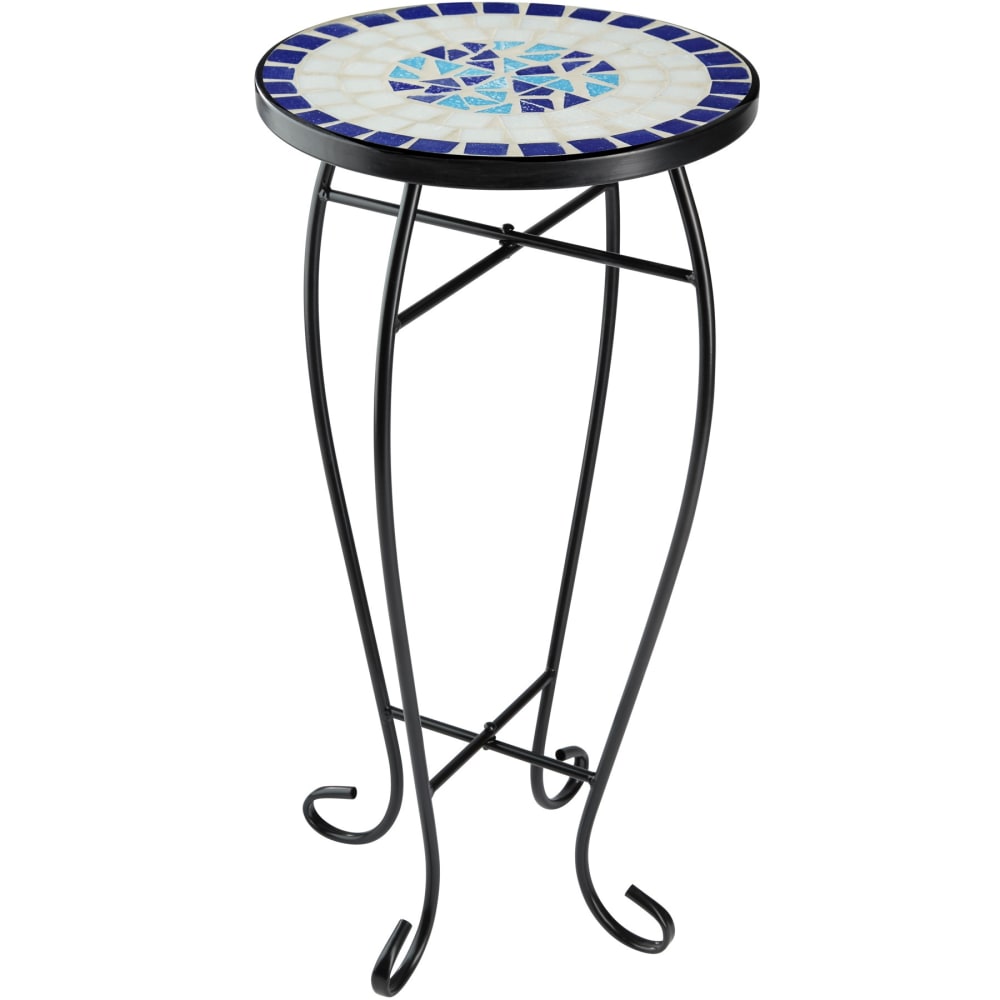Table de balcon en acier mosaïque et ciment  30x30x615cm blanc/bleu