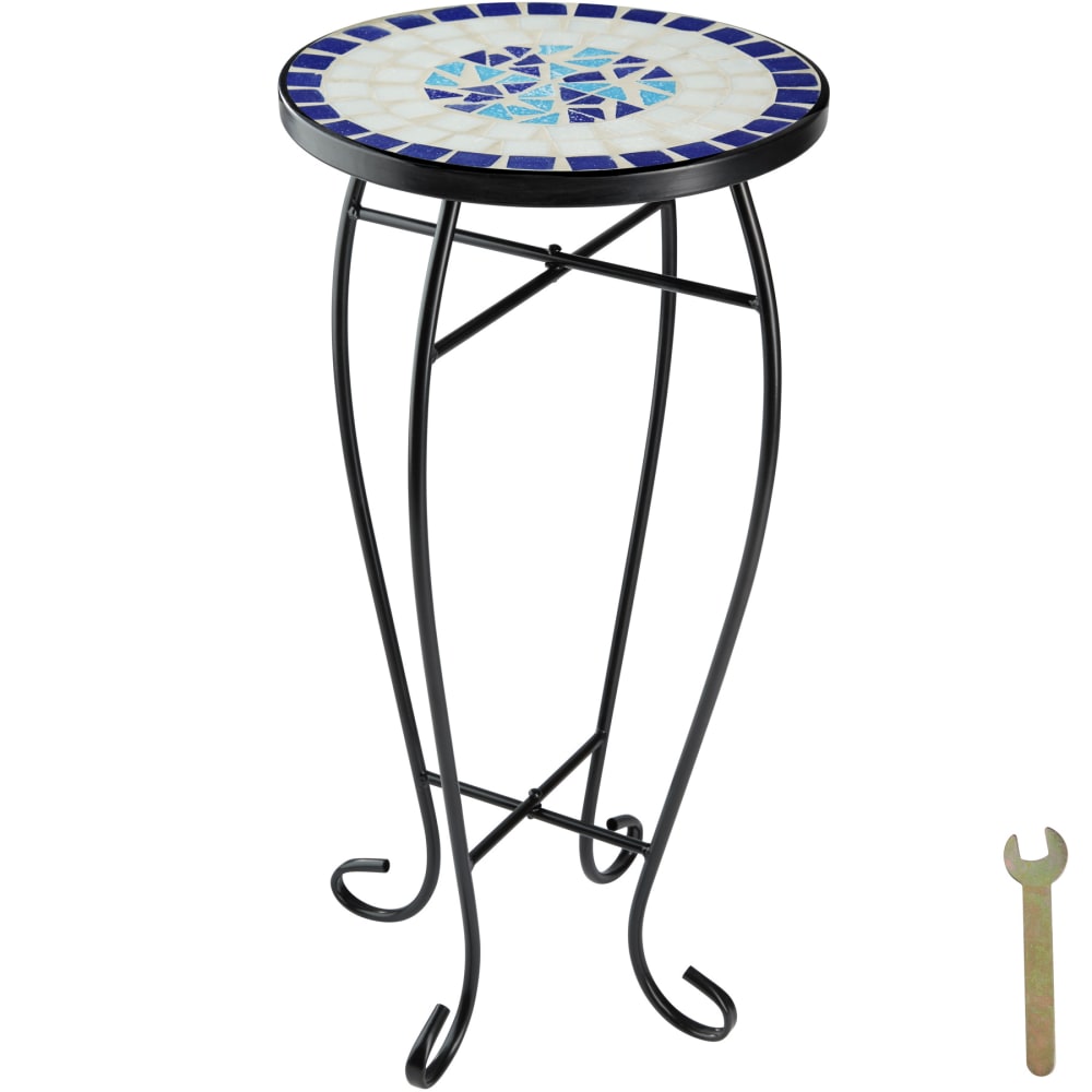 Tavolino da balcone con mosaico bianco/blu - Tectake