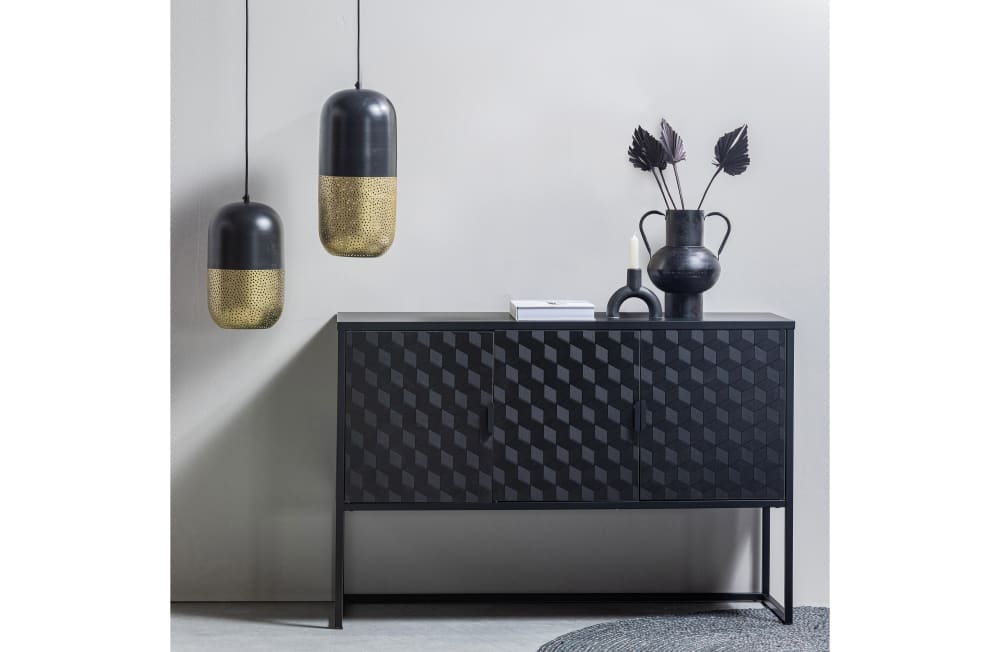 Lampe suspendue en métal noir et doré - Maisons du Monde