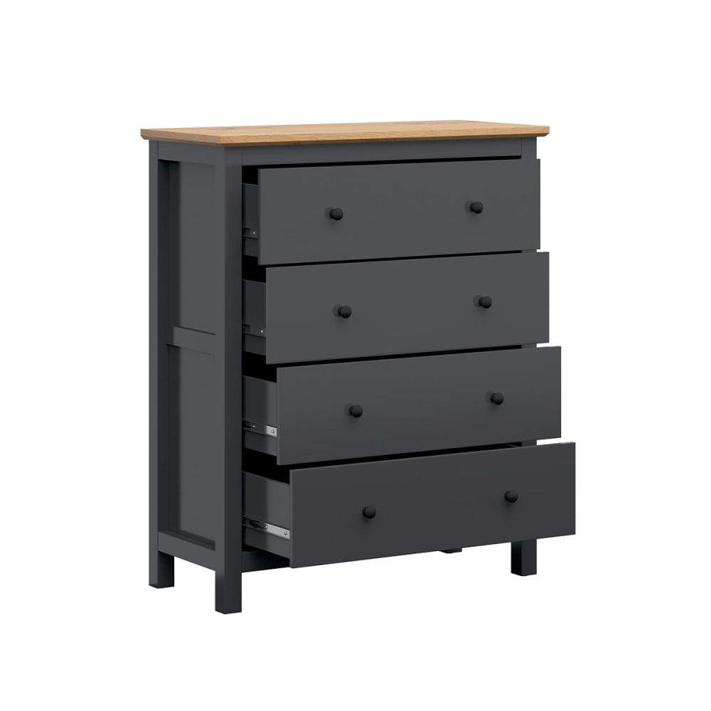 Kommode mit 4 Schubladen MDF Anthrazitgrau und Holz - Maisons Du