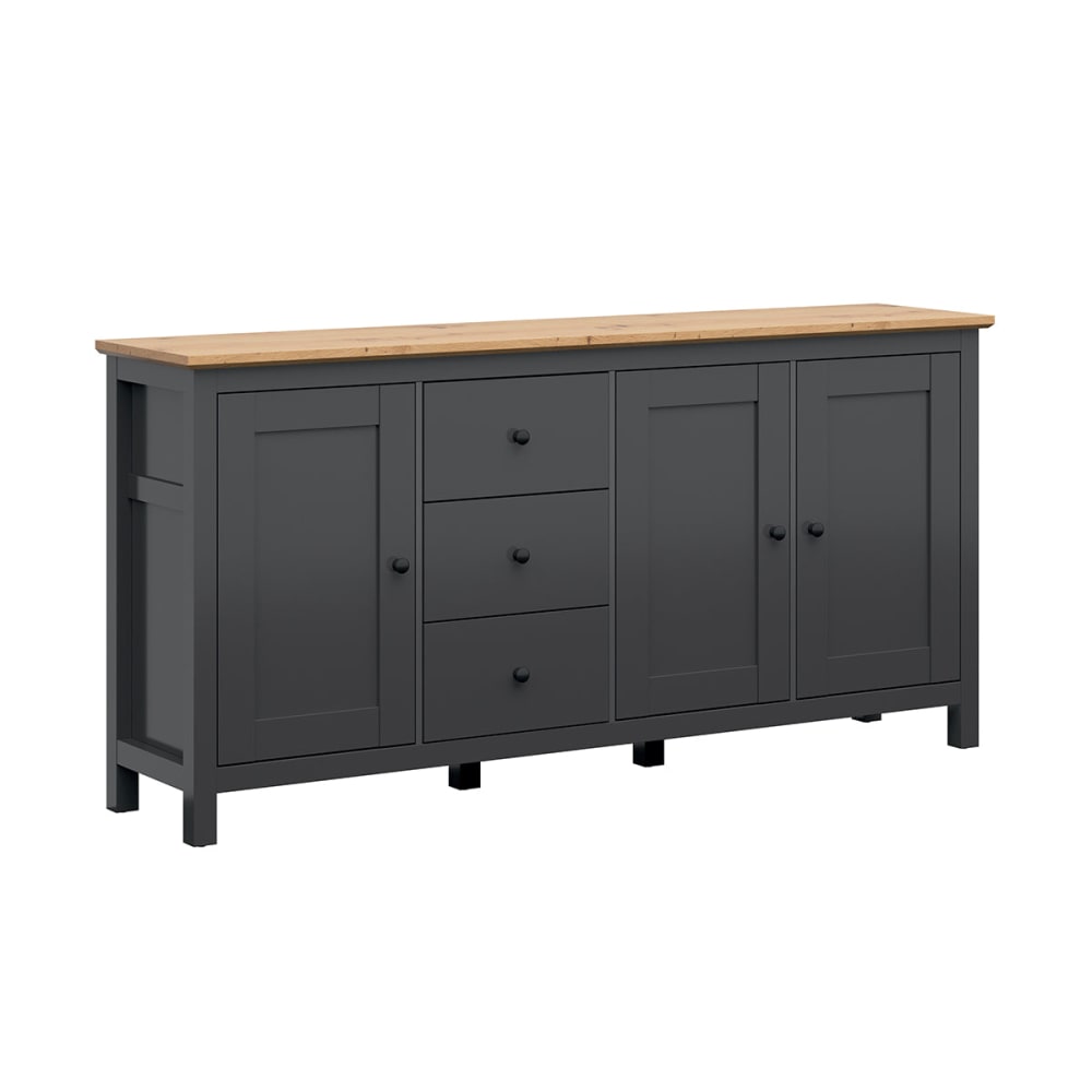 Petits meubles Buffet 3 portes 3 tiroirs panneaux mdf et mélaminés gris Gris Panneau De Particules - 199x96x44cm