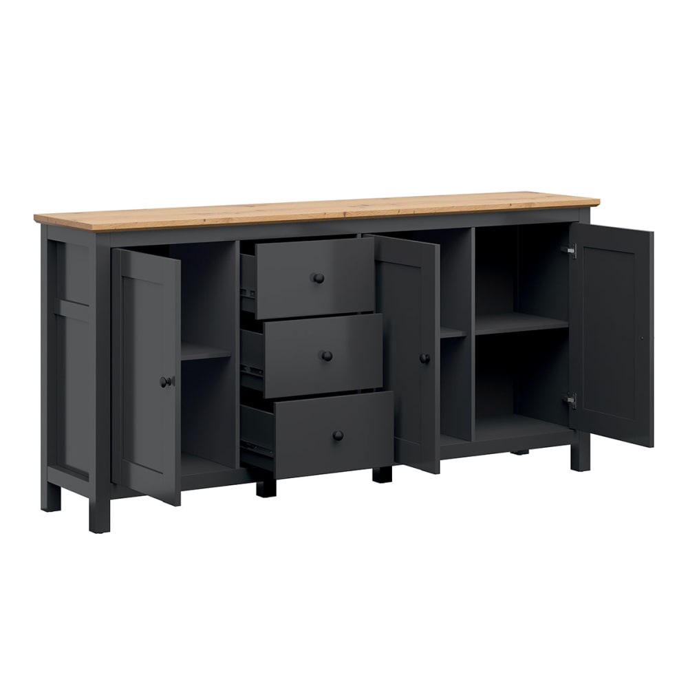 Sideboard 3 Türen 3 Schubladen MDF Anthrazitgrau und Holz -