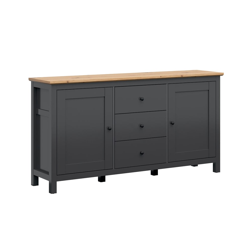 Petits meubles Anrichte mit 2 Türen und 3 Schubladen MDF Anthrazitgrau und Holz - Spanplatte