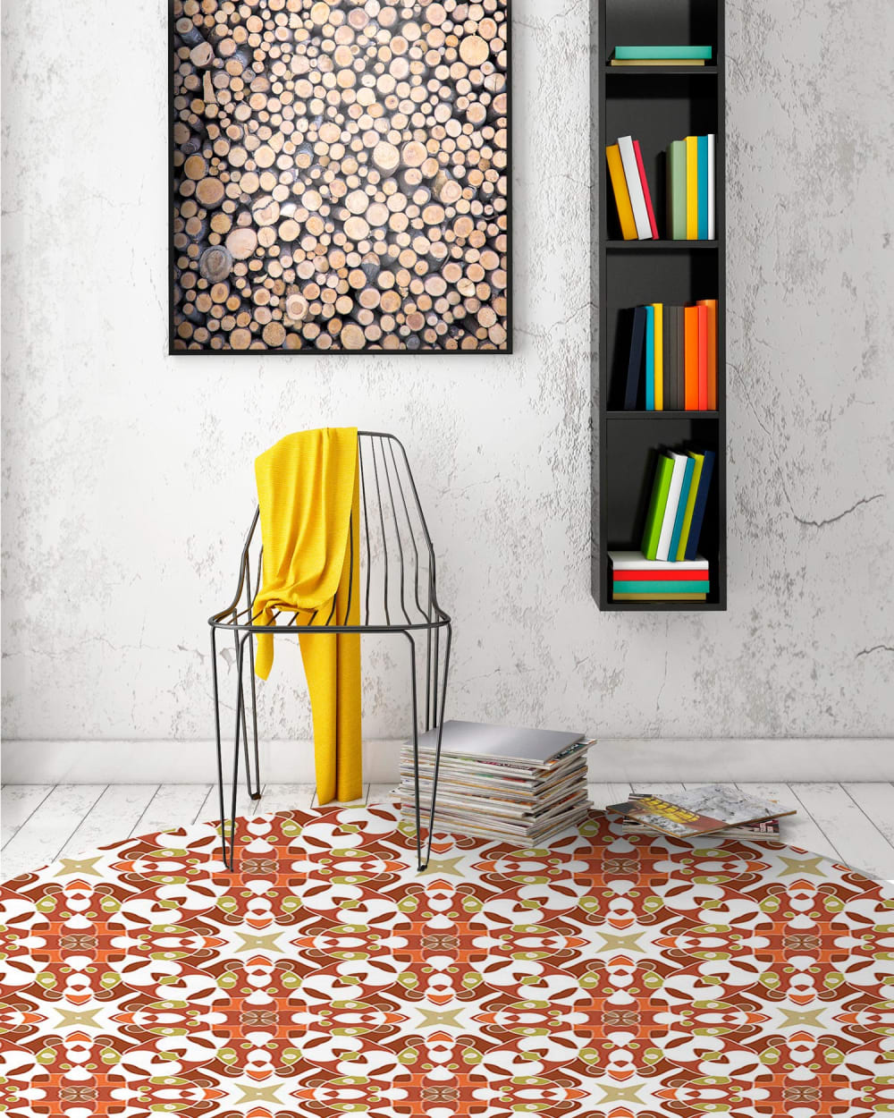 Alfombra redonda azulejo hidráulico tipo oriental naranja 190x190 cm - Maisons du Monde