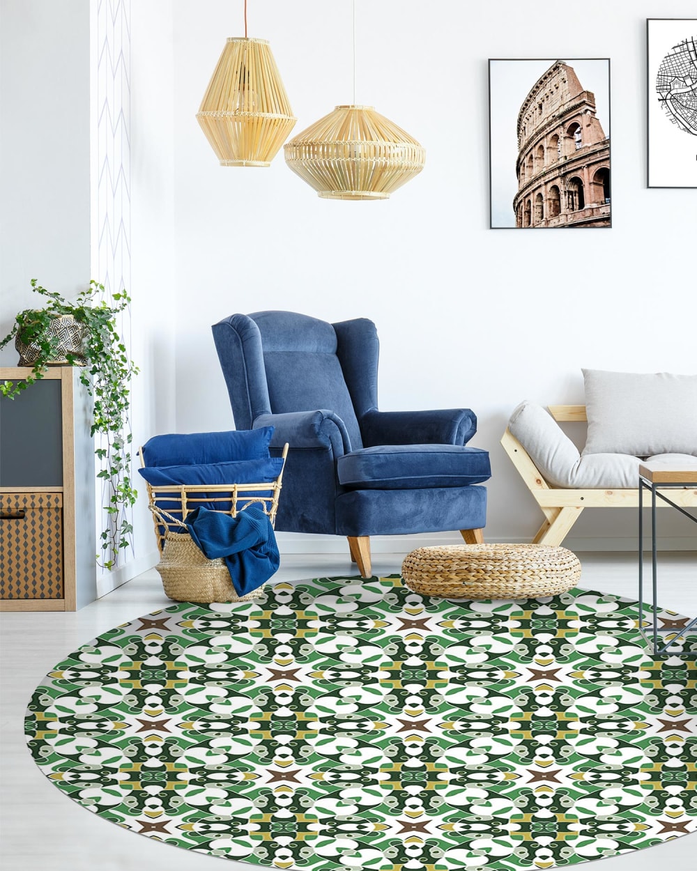 Alfombra vinilo redonda azulejo hidráulico tipo oriental verde 150x150 - Maisons du Monde