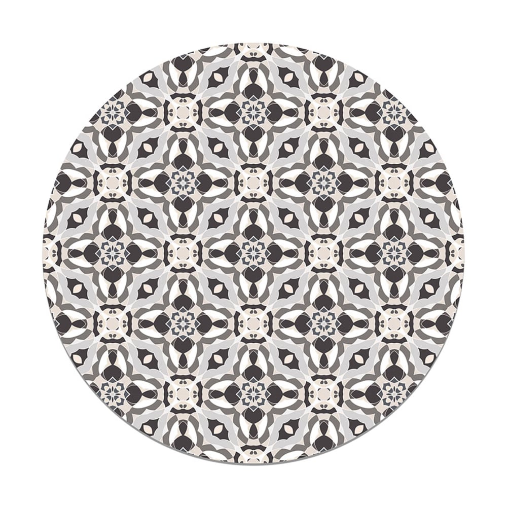 Alfombra vinilo redonda baldosín oriental caleidoscopio gris 100x100cm