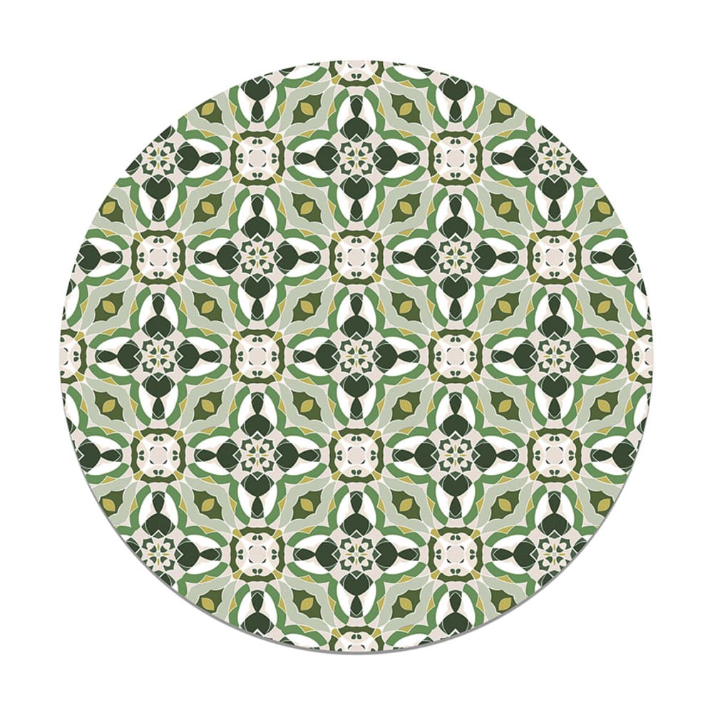 Alfombra vinilo redonda baldosín oriental caleidoscopio verde 150x150