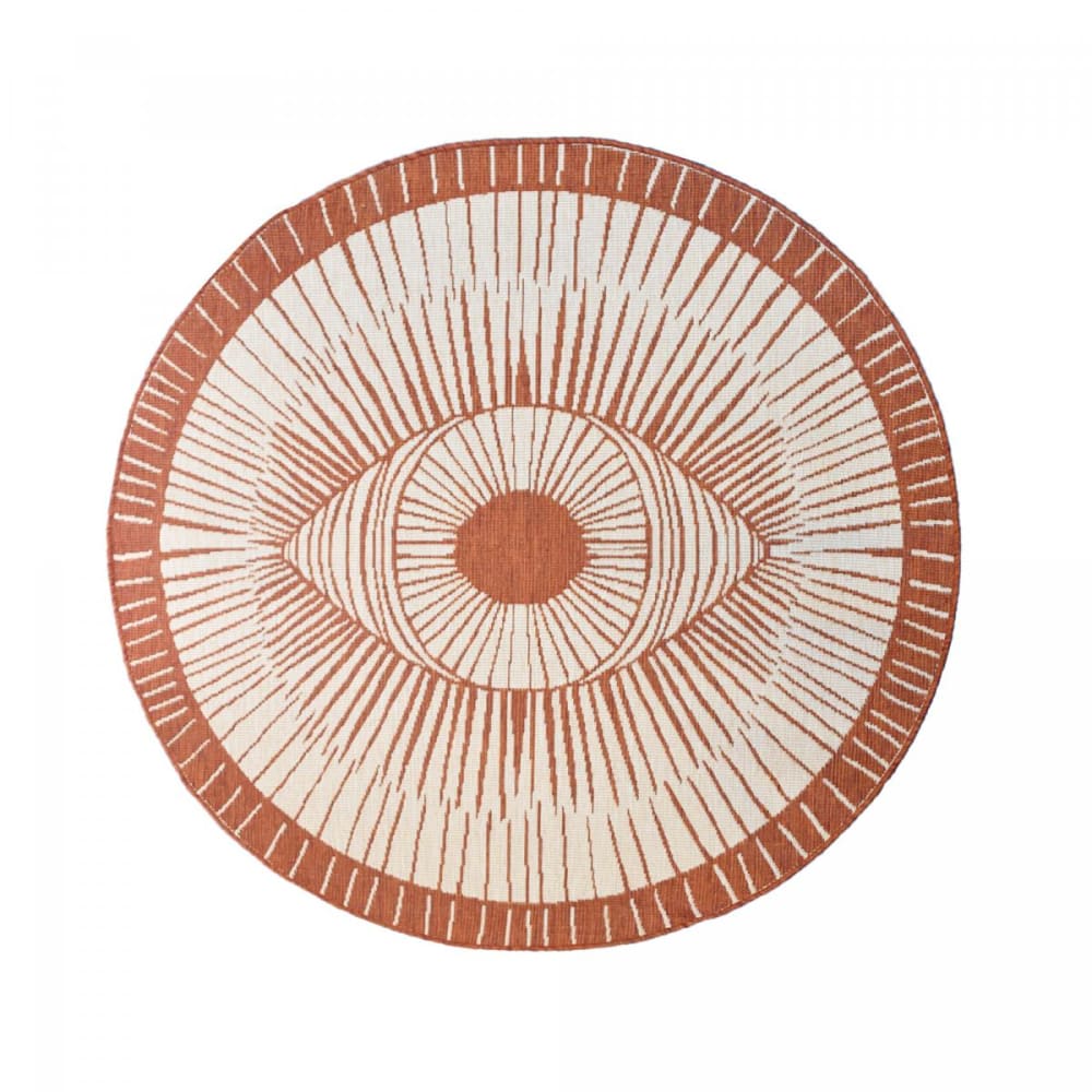 Alfombra redonda de exterior, kilim reversible naranja y crema, ø160cm