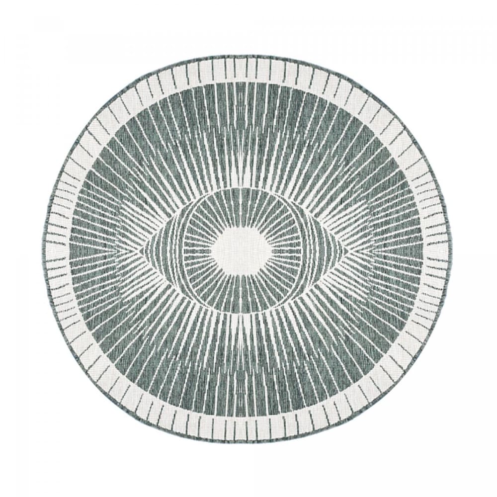 Tapis rond d'extérieur, kilim reversible vert et crème ø240cm