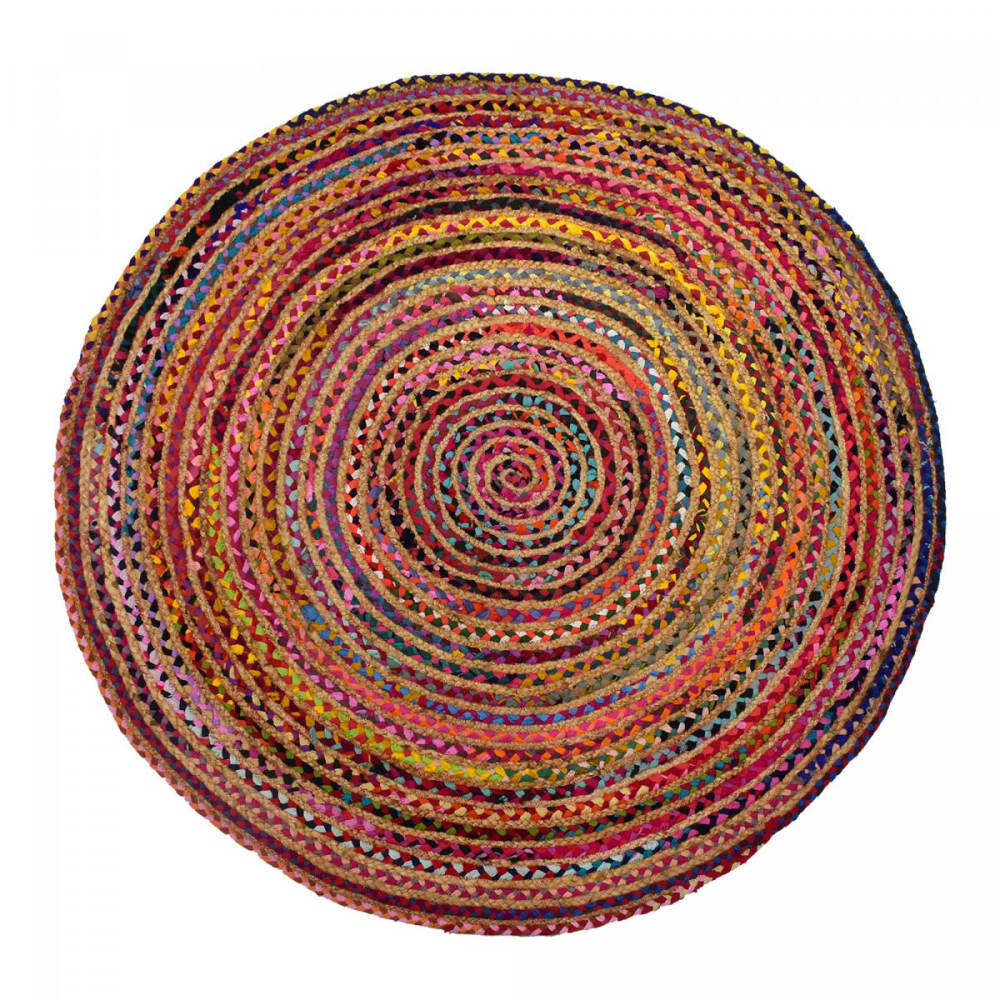 Tapis rond en jute pour salon, tapis tissé main, multicolore Ø140 cm