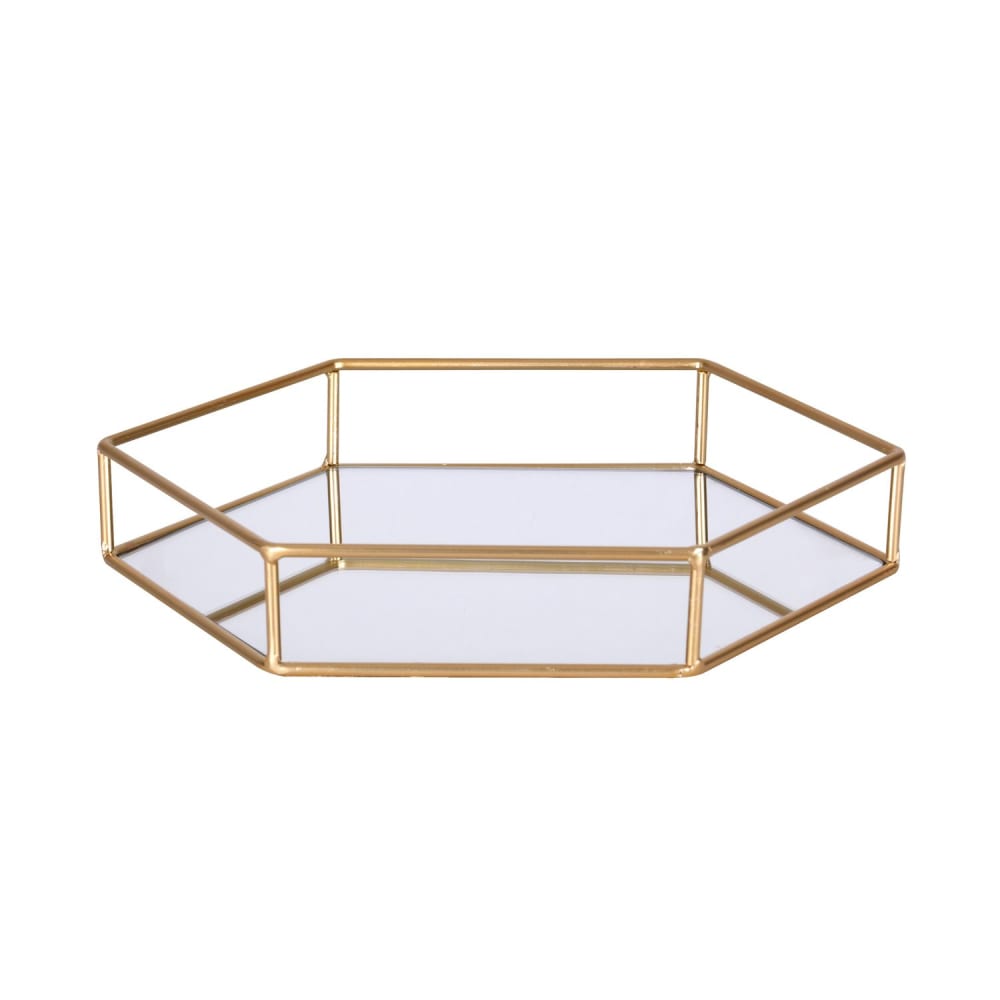 Plateau en métal polygone doré et miroir
