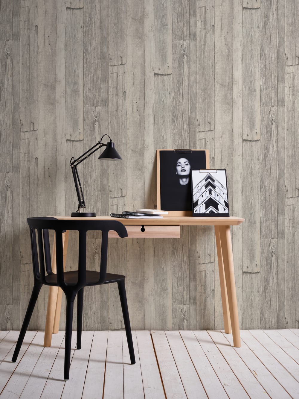 Papel pintado madera gris, beige y beige crema 53 cm x 10,05 m