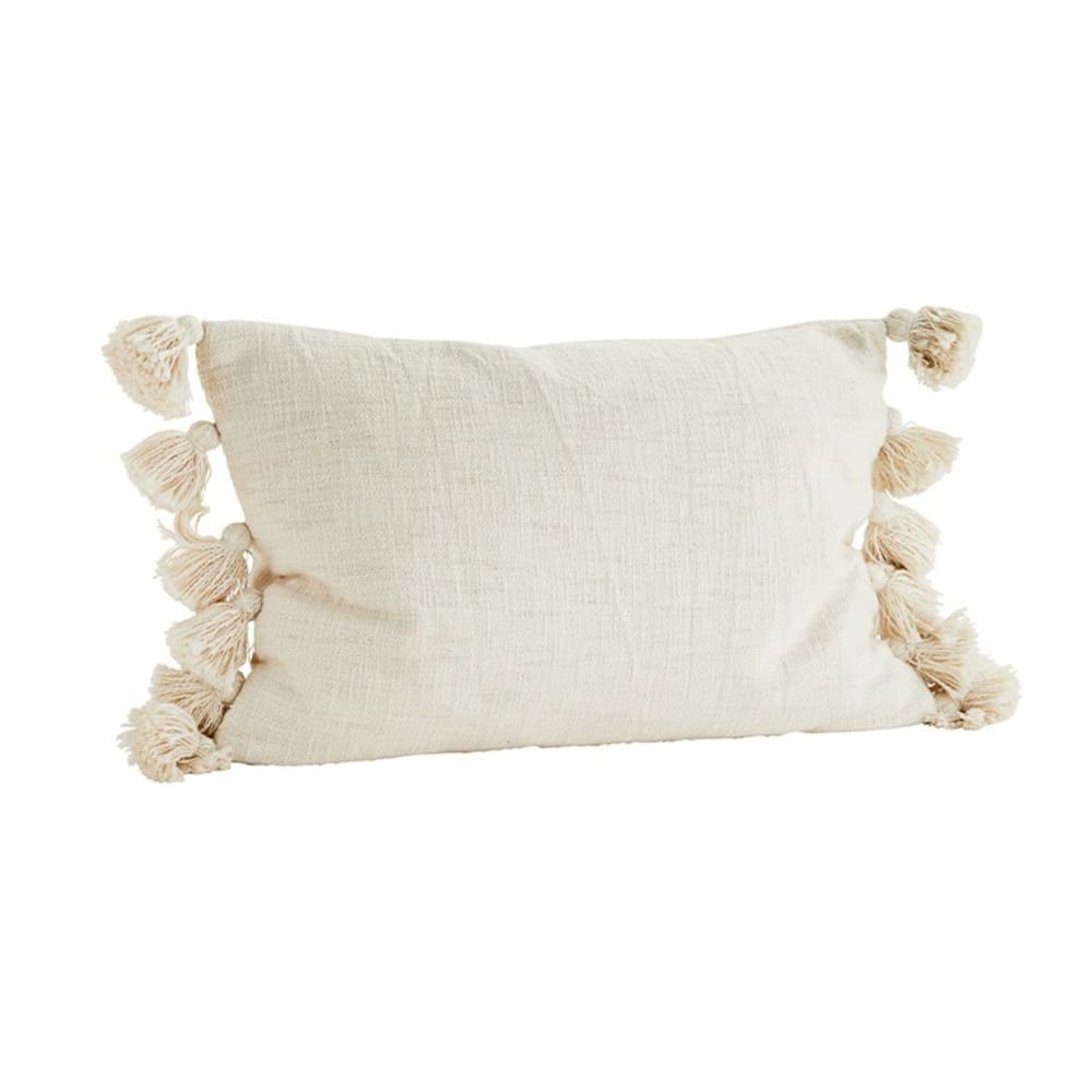 Housse de coussin en coton avec pompons ecru 60 x 40 — Beyit