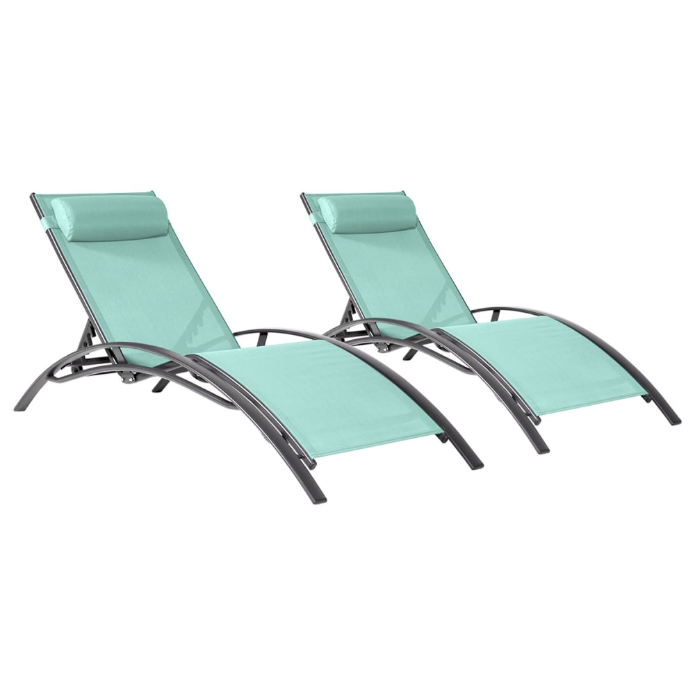 Lot de 2 transat en textilène vert d'eau et structure anthracite - Maisons du Monde