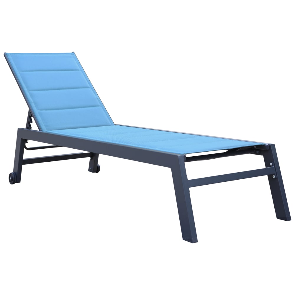 Bain de soleil en textilène bleu gris et aluminium anthracite