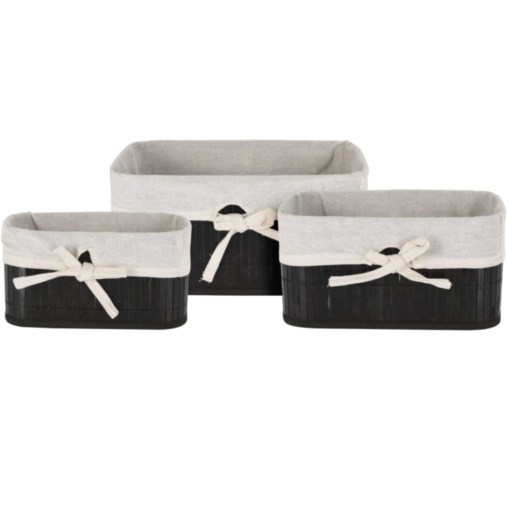 Set de 3 paniers de rangement en bambou noir pour salle de bain — Beyit