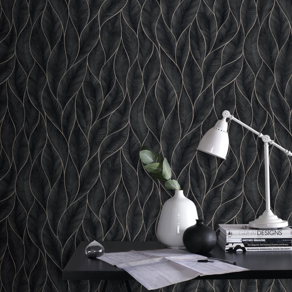 Papier peint mur feuillage anthracite 1005x52cm