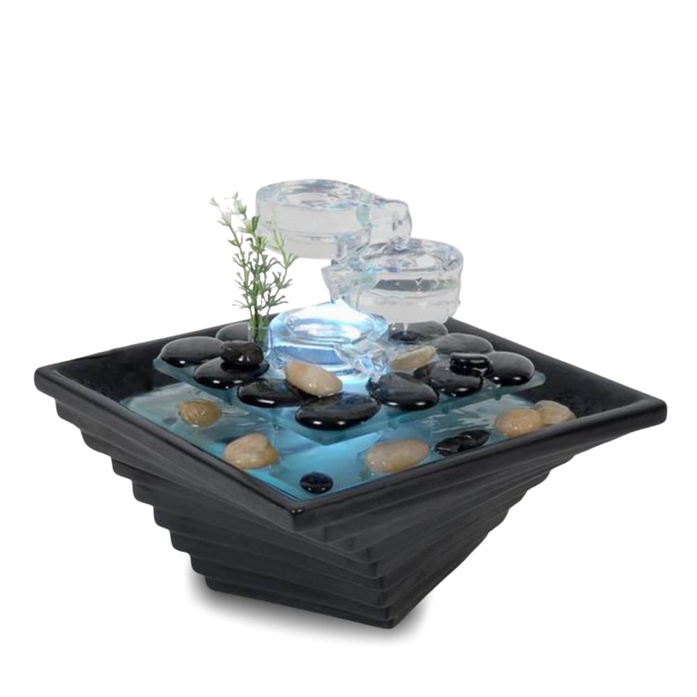 Fontaine Cascade de Jarre en verre et céramique blanc et noir - H 20cm