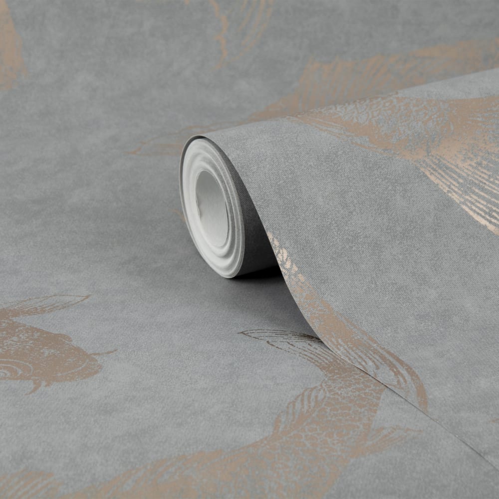 Papier peint carpes royales gris ardoise satiné cuivré 1005x52cm — vue 3