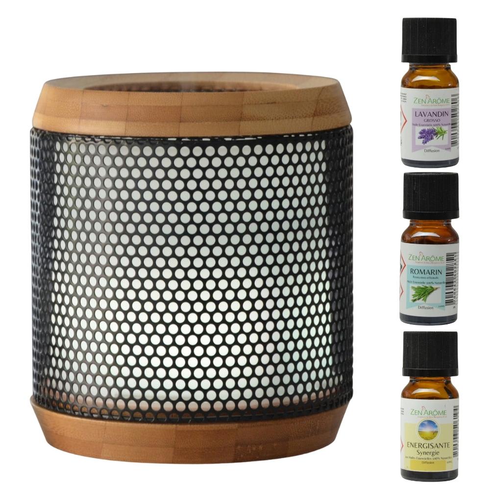 Zen'Arôme Ultraschall-Diffusor und 3 Spezialöle Sport - H14 Schwarz Metall