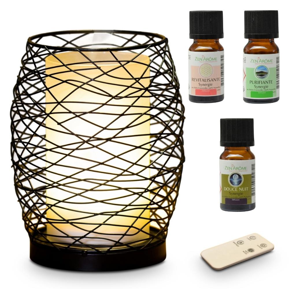 Zen'Arôme Volupsia Ultraschall-Diffusor und 3 Unentbehrliche Synergien Schwarz Metall