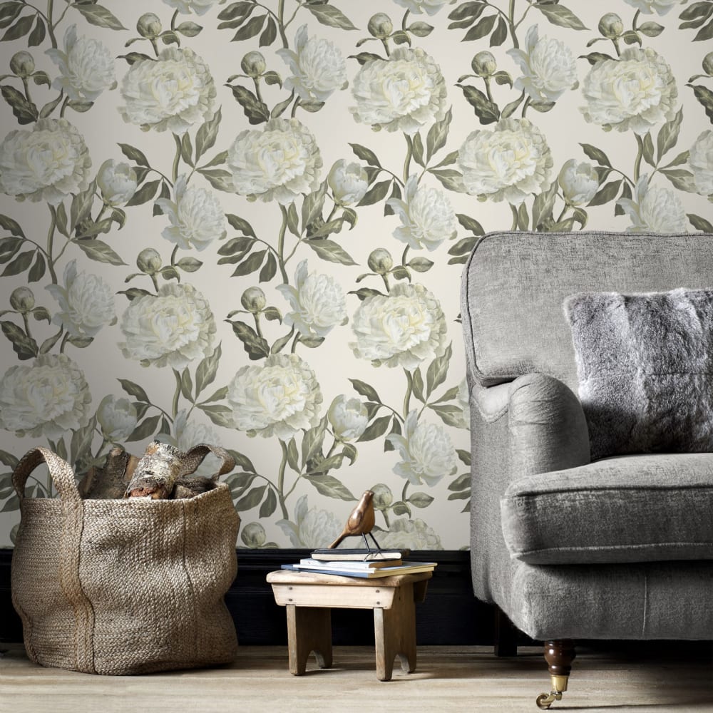 Papier peint fleurs vintage peony naturel 1005x52cm