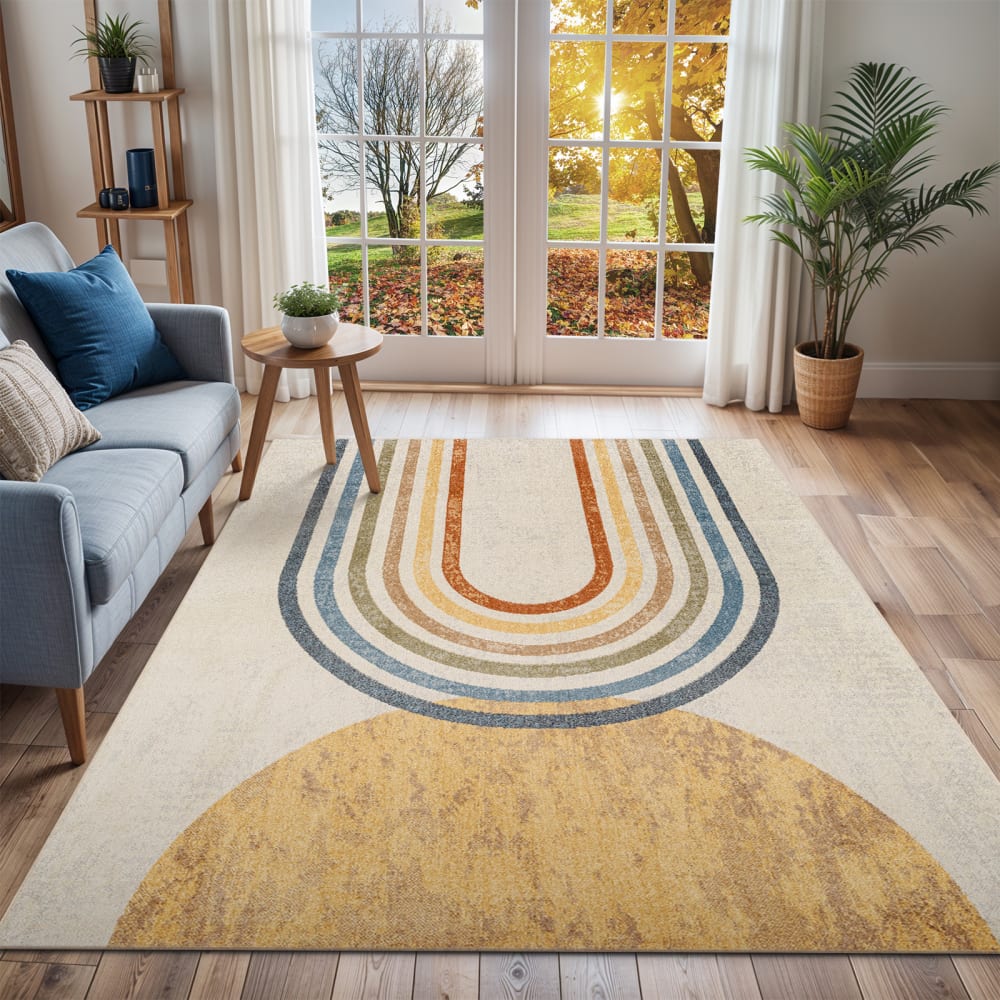 Tapis scandinave moderne lavable en machine multicolore/beige 160x213 — vue 3
