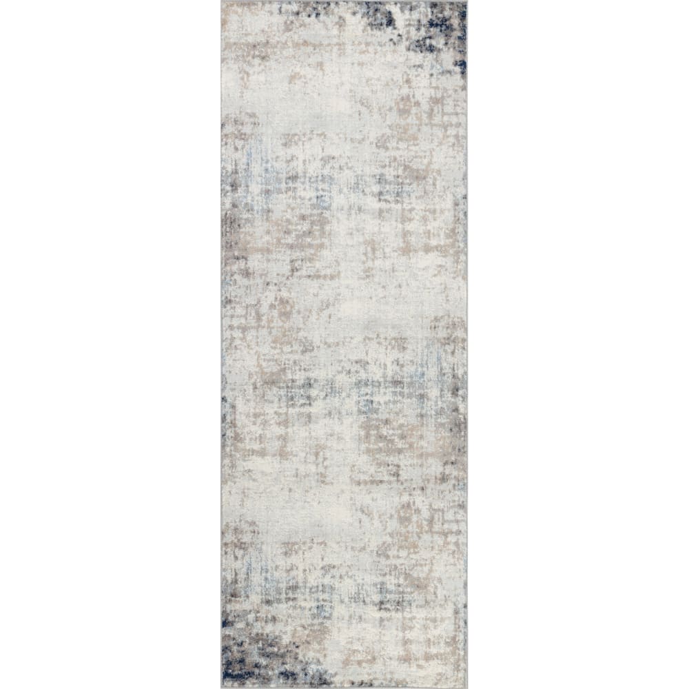 Tapis de Couloir Abstrait Moderne Ivoire/Gris/Bleu 80x220