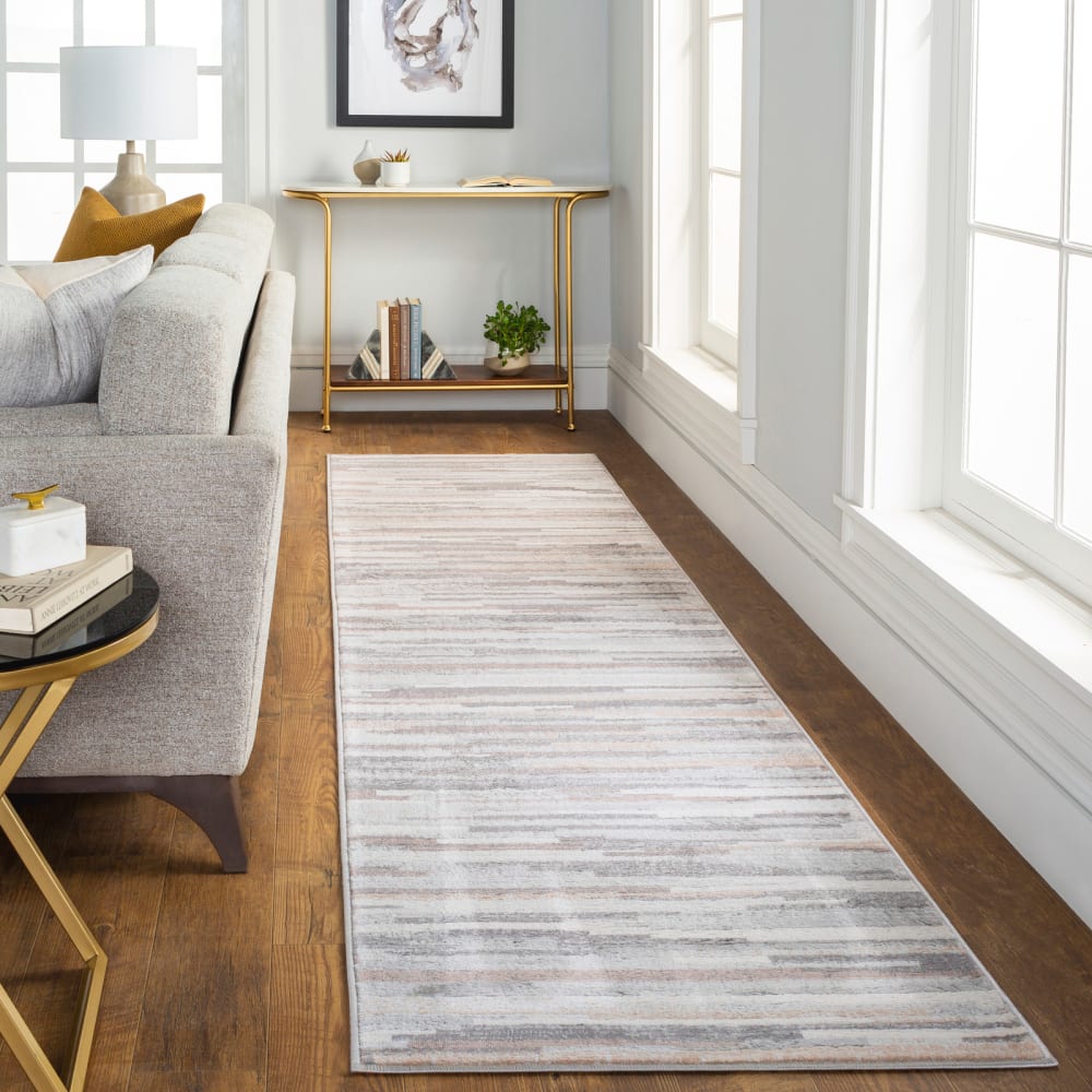Tapis couloir scandinave moderne blanc/marron 80x220 — vue 3