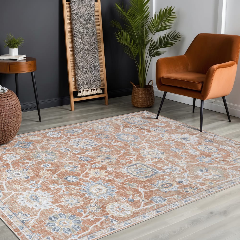Tapis vintage lavable en machine terracotta 160x213 — vue 3