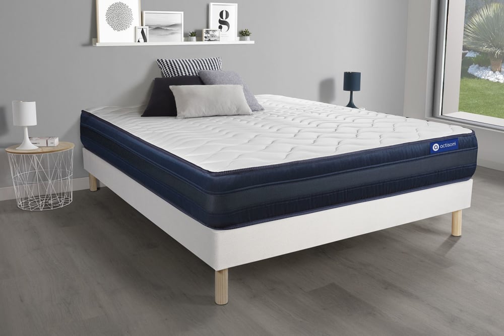 Somier blanco + colchón con espuma viscoelástica 150 x 190 - Maisons du Monde