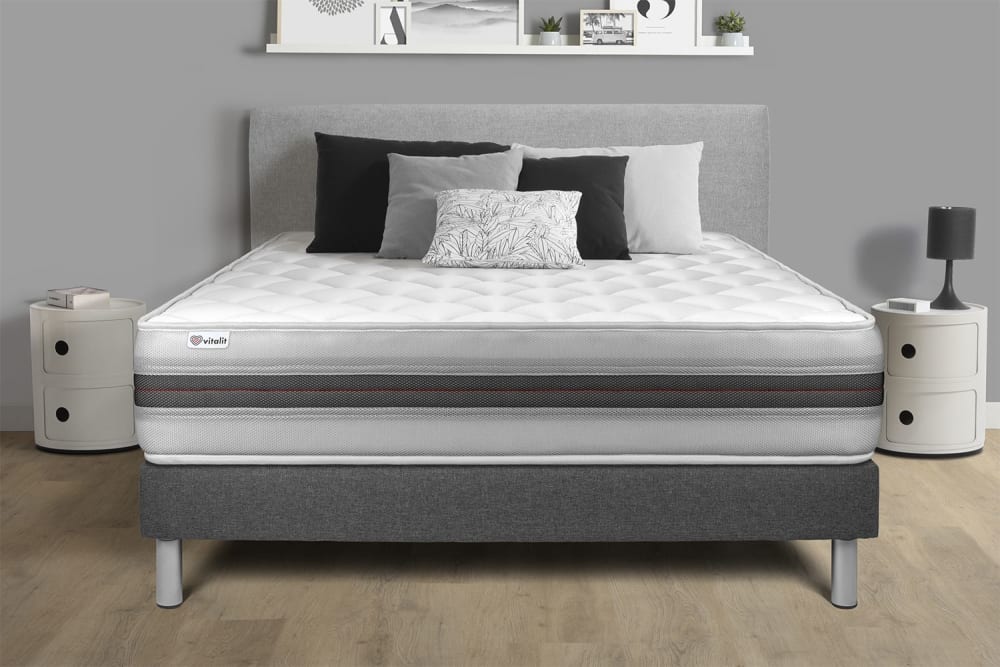 Somier gris + colchón con espuma viscoelástica 135 x 190 - Maisons du Monde