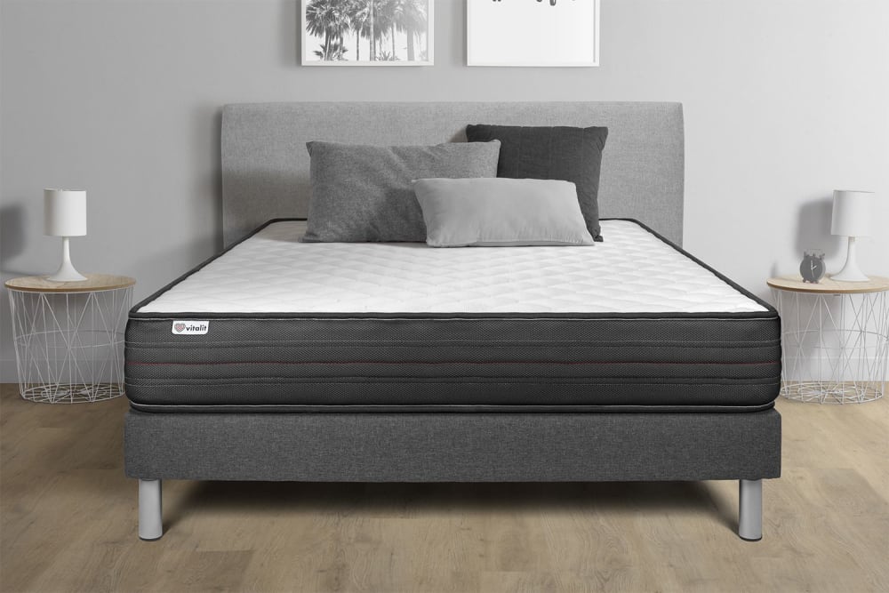 Somier gris + colchón con espuma viscoelástica 150 x 190 - Maisons du Monde