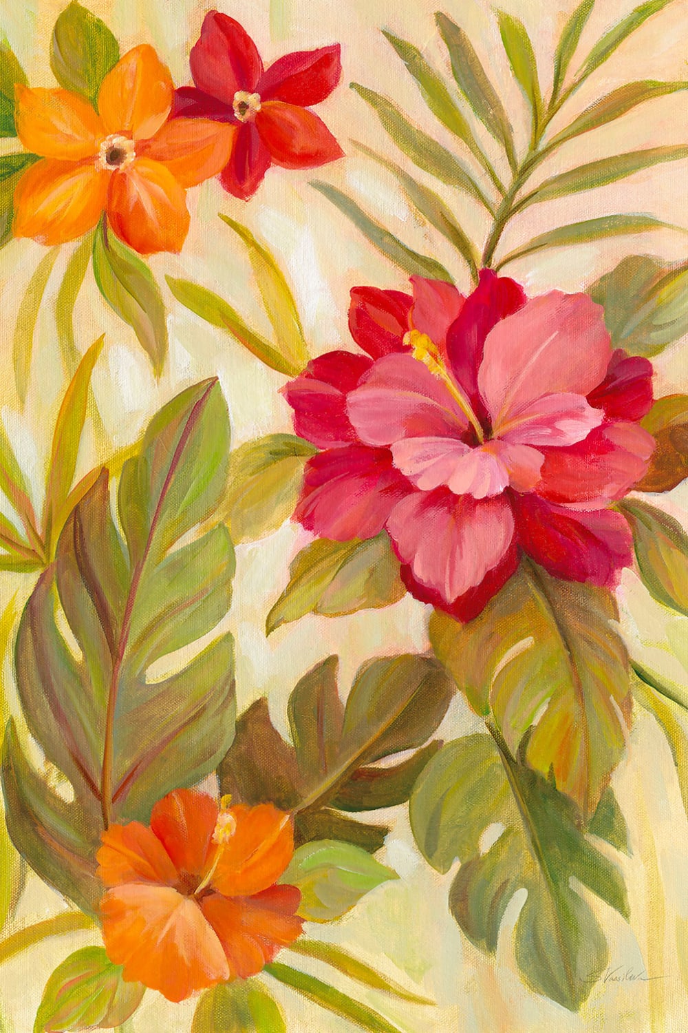 Tableau fleurs corail imprimé sur toile 60x90 cm