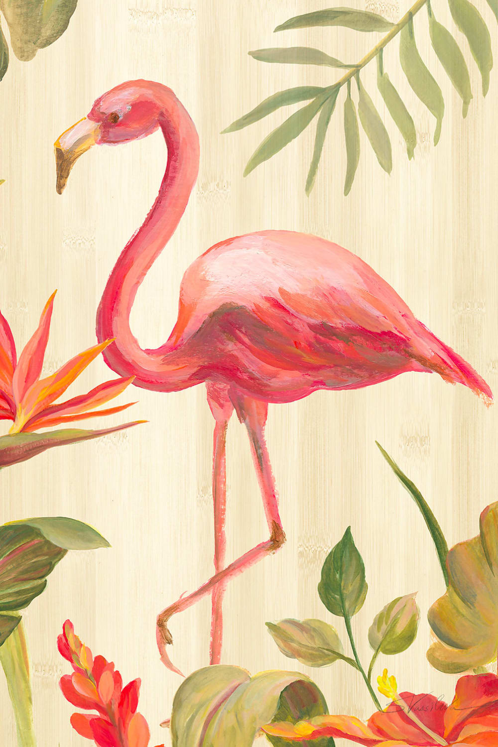 Tableau flamant rose tropical imprimé sur toile 60x90 cm