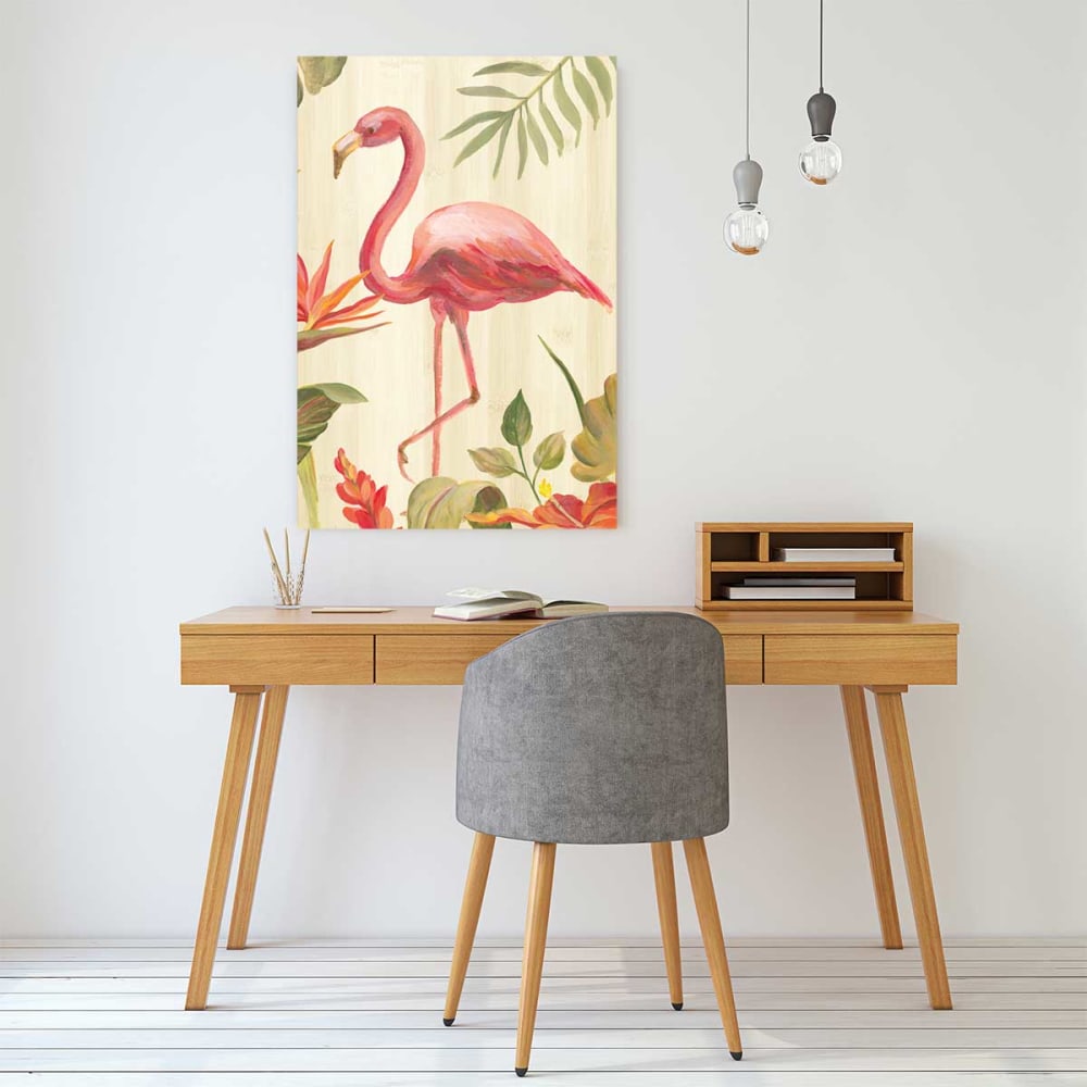 Tableau flamant rose tropical imprimé sur toile 60x90 cm
